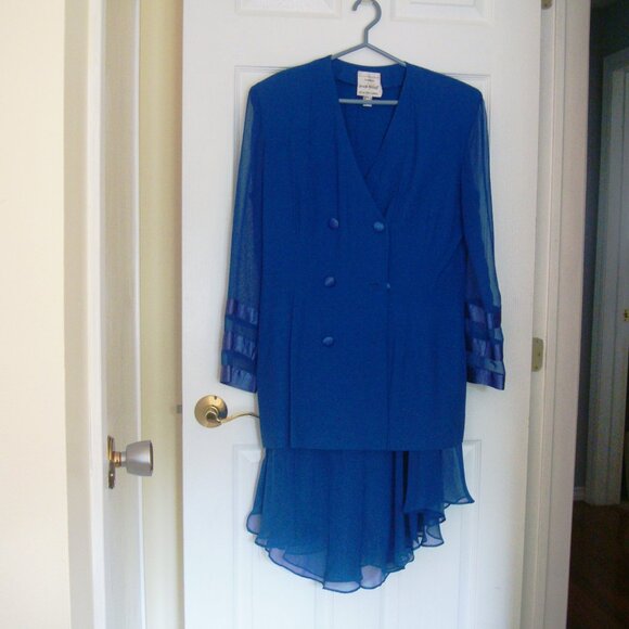 Joseph Ribkoff Sz14 Blue 2 Piece Dress Set Double Breasted Jacket & Skirt - Picture 1 of 12